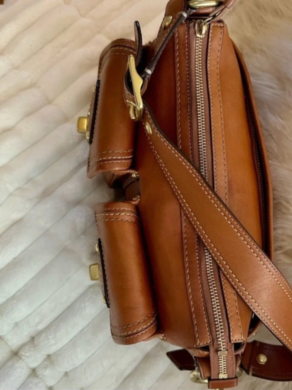 904 Coach Legacy Double Turnlock Shoulder Bag Whiskey Leather Brass F12868 - Picture 6 of 14